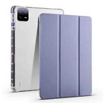 For Xiaomi Pad 6 / 6 Pro 3-fold Clear TPU Smart Leather Tablet Case with Pen Slot(Lavender Purple)
