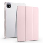 For Xiaomi Pad 6 Max 14 3-fold Clear TPU Smart Leather Tablet Case with Pen Slot(Sand Pink)