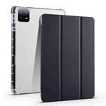 For Xiaomi Pad 6S Pro 3-fold Clear TPU Smart Leather Tablet Case with Pen Slot(Black)