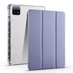 For Xiaomi Pad 6S Pro 3-fold Clear TPU Smart Leather Tablet Case with Pen Slot(Lavender Purple)