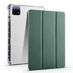 For Xiaomi Pad 7 / 7 Pro 3-fold Clear TPU Smart Leather Tablet Case with Pen Slot(Dark Green)