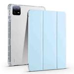 For Xiaomi Pad 7 / 7 Pro 3-fold Clear TPU Smart Leather Tablet Case with Pen Slot(Ice Blue)