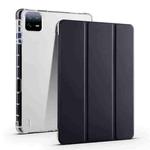 For Xiaomi Pad 7 / 7 Pro 3-fold Clear TPU Smart Leather Tablet Case with Pen Slot(Black)