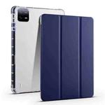 For Xiaomi Pad 7 / 7 Pro 3-fold Clear TPU Smart Leather Tablet Case with Pen Slot(Dark Blue)