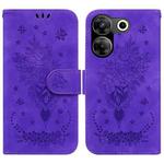 For Tecno Camon 20 Pro 5G Butterfly Rose Embossed Leather Phone Case(Purple)