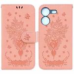 For Tecno Pova 5 Butterfly Rose Embossed Leather Phone Case(Pink)