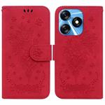 For Tecno Spark 10 / Spark 10C Butterfly Rose Embossed Leather Phone Case(Red)