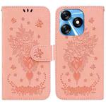 For Tecno Spark 10 / Spark 10C Butterfly Rose Embossed Leather Phone Case(Pink)