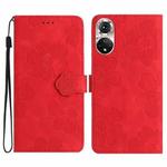 For Honor 50 Flower Embossing Pattern Leather Phone Case(Red)