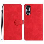 For Honor 70 Flower Embossing Pattern Leather Phone Case(Red)
