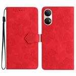 For Honor X7 / Play 30 Plus Flower Embossing Pattern Leather Phone Case(Red)