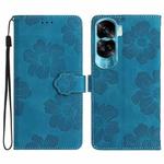 For Honor 90 Lite Flower Embossing Pattern Leather Phone Case(Blue)