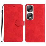 For Honor 90 Pro Flower Embossing Pattern Leather Phone Case(Red)