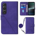 For Sony Xperia 1 V Crossbody 3D Embossed Flip Leather Phone Case(Purple)