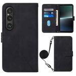 For Sony Xperia 1 V Crossbody 3D Embossed Flip Leather Phone Case(Black)