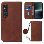 For Sony Xperia 1 V Crossbody 3D Embossed Flip Leather Phone Case(Brown)