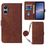 For Sony Xperia 5 V Crossbody 3D Embossed Flip Leather Phone Case(Brown)