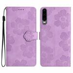 For Huawei P30 Flower Embossing Pattern Leather Phone Case(Purple)