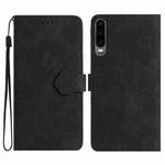 For Huawei P30 Flower Embossing Pattern Leather Phone Case(Black)