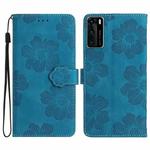 For Huawei P40 Flower Embossing Pattern Leather Phone Case(Blue)