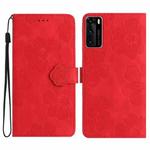 For Huawei P40 Flower Embossing Pattern Leather Phone Case(Red)