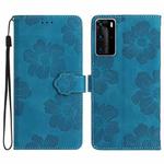 For Huawei P40 Pro Flower Embossing Pattern Leather Phone Case(Blue)