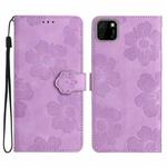 For Huawei Y5p Flower Embossing Pattern Leather Phone Case(Purple)