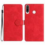 For Huawei Y6p Flower Embossing Pattern Leather Phone Case(Red)