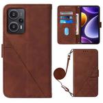 For Xiaomi Poco F5 5G/Redmi Note 12 Turbo Crossbody 3D Embossed Flip Leather Phone Case(Brown)