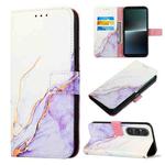 For Sony Xperia 1 V PT003 Marble Pattern Flip Leather Phone Case(White Purple LS006)