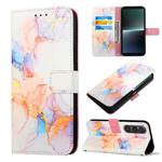 For Sony Xperia 1 V PT003 Marble Pattern Flip Leather Phone Case(Galaxy Marble White LS004)