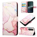 For Sony Xperia 1 V PT003 Marble Pattern Flip Leather Phone Case(Pink Purple Gold LS001)