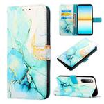 For Sony Xperia 10 V PT003 Marble Pattern Flip Leather Phone Case(Green LS003)