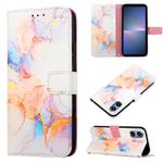 For Sony Xperia 5 V PT003 Marble Pattern Flip Leather Phone Case(Galaxy Marble White LS004)