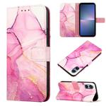 For Sony Xperia 5 V PT003 Marble Pattern Flip Leather Phone Case(Pink Purple Gold LS001)