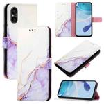For Sony Xperia 5 VI PT003 Marble Pattern Flip Leather Phone Case(White Purple LS006)