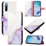 For Sony Xperia 10 IV PT003 Marble Pattern Flip Leather Phone Case(White Purple LS006)