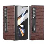 For Samsung Galaxy Z Fold4 5G Integrated Crocodile Texture Genuine Leather Phone Case(Brown)