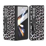 For Samsung Galaxy Z Fold3 5G Integrated Black Edge Leopard Phone Case with Holder(Silver)