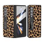 For Samsung Galaxy Z Fold4 5G Integrated Black Edge Leopard Phone Case with Holder(Gold)