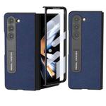 For Samsung Galaxy Z Fold5 ABEEL Integrated Black Edge Genuine Leather Mino Phone Case with Holder(Royal Blue)