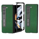 For Samsung Galaxy Z Fold5 ABEEL Integrated Black Edge Genuine Leather Mino Phone Case with Holder(Green)