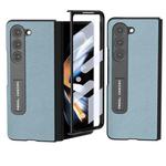For Samsung Galaxy Z Fold5 ABEEL Integrated Black Edge Genuine Leather Mino Phone Case with Holder(Blue)