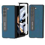 For Samsung Galaxy Z Fold5 ABEEL Integrated Genuine Silky Soft Black Edge Phone Case with Holder(Blue)