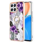 For Honor X8 4G Electroplating IMD TPU Phone Case with Ring(Purple Flower)