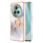 For Honor Magic5 Pro Electroplating IMD TPU Phone Case with Ring(White Marble)