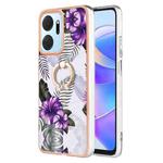 For Honor X7a Electroplating IMD TPU Phone Case with Ring(Purple Flower)