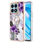 For Honor X8a Electroplating IMD TPU Phone Case with Ring(Purple Flower)