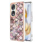 For Honor 90 5G Electroplating IMD TPU Phone Case with Ring(Pink Scales)