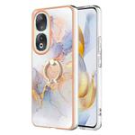 For Honor 90 5G Electroplating IMD TPU Phone Case with Ring(White Marble)